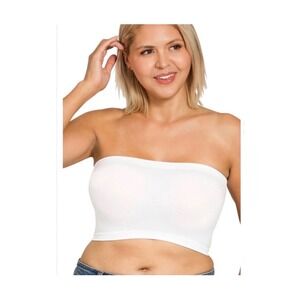 Zenana White Seamless Bandeau bra Tube Top Strapless Crop Plus size